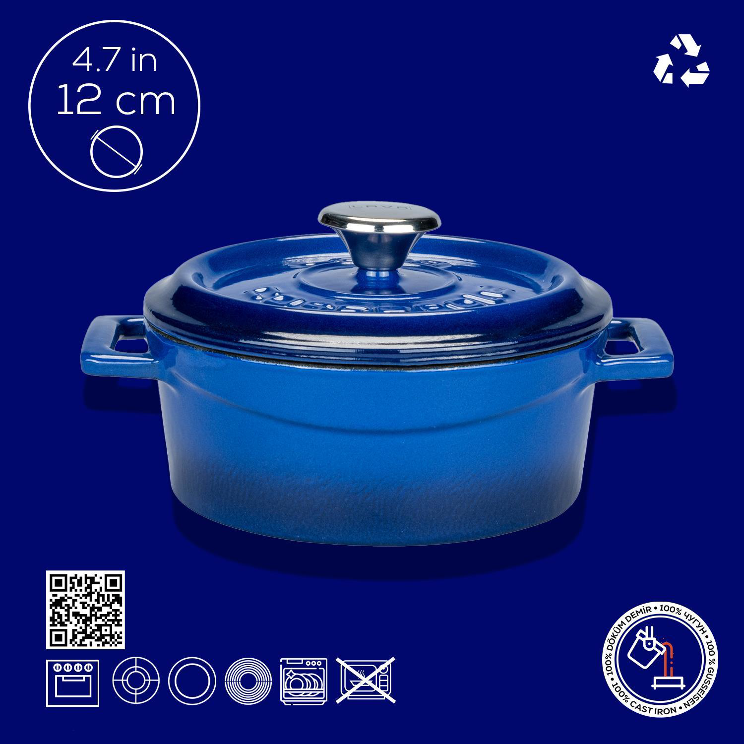 Lava Tencere Mini Yuvarlak Mavi Trendy Kapak 12 Cm