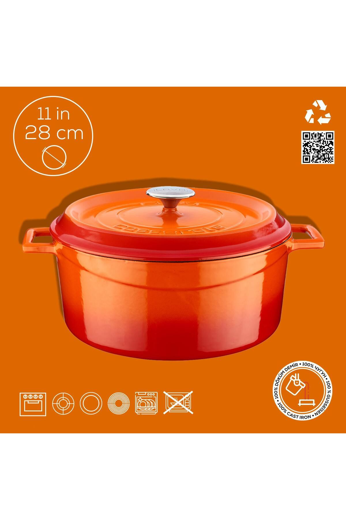 Lava Tencere Mini Yuvarlak Turuncu Trendy Kapak 28 Cm