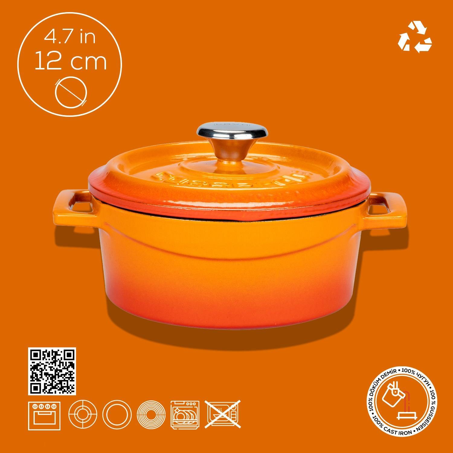 Lava Tencere Mini Yuvarlak Turuncu Trendy Kapak 12 Cm