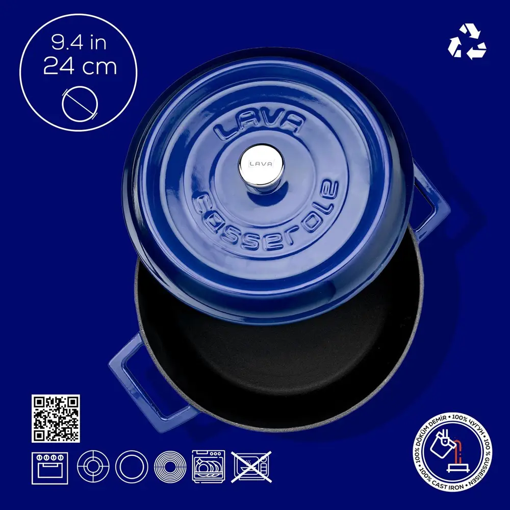 Lava Trendy Demir Döküm Derin Tencere 24 Cm Mavi LVYTC24K2B