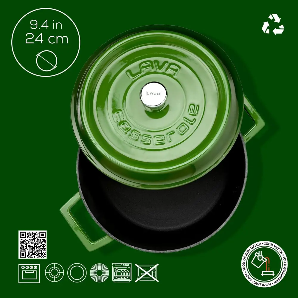 Lava Trendy Demir Döküm Derin Tencere 24 Cm Yeşil LVYTC24K2G
