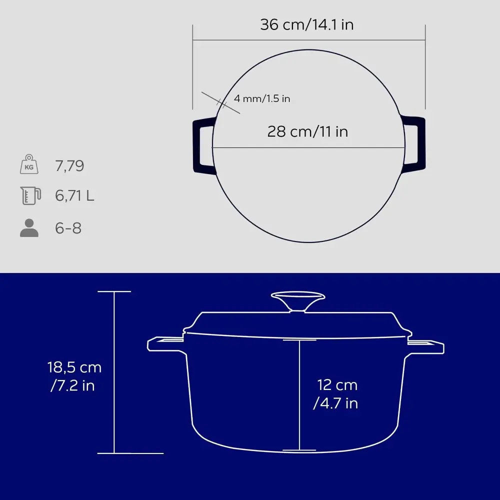 Lava Trendy Demir Döküm Derin Tencere 28 Cm Mavi