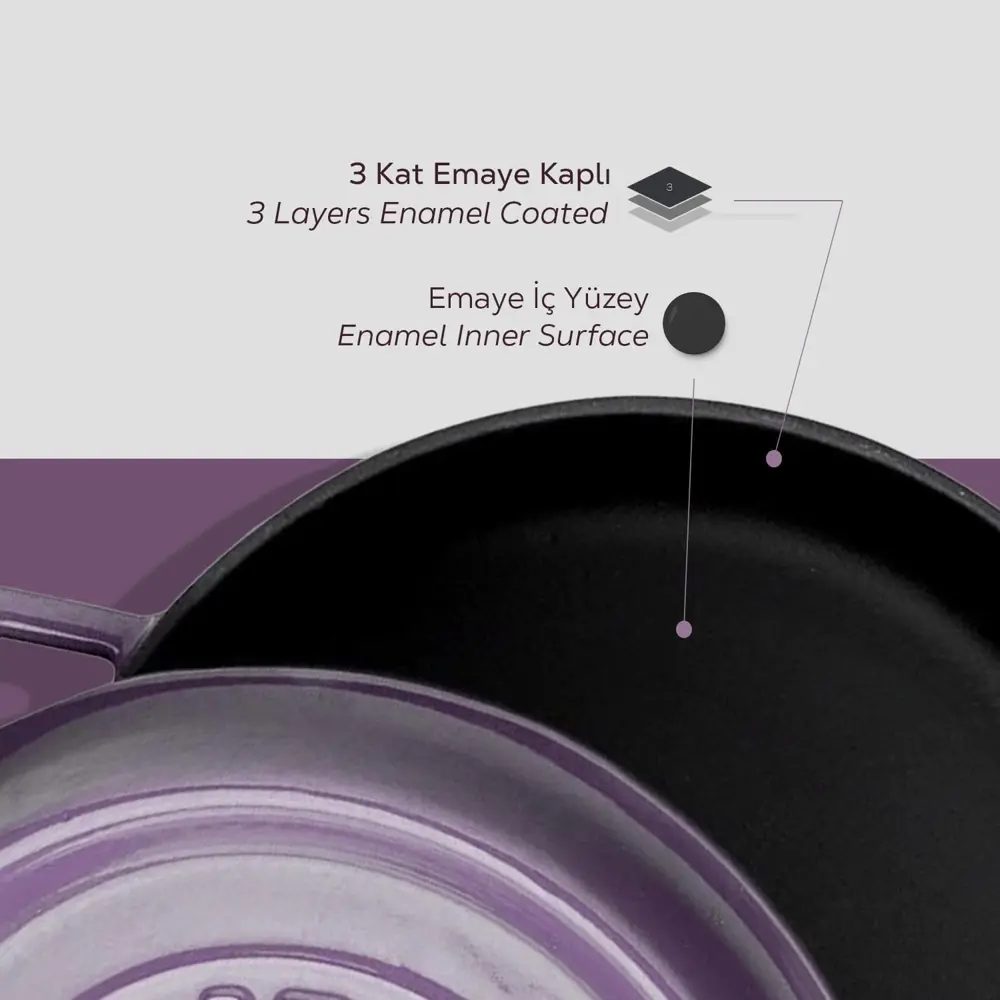 Lava Trendy Demir Döküm Pilav Basık Yayvan Tencere 28 Cm Mor