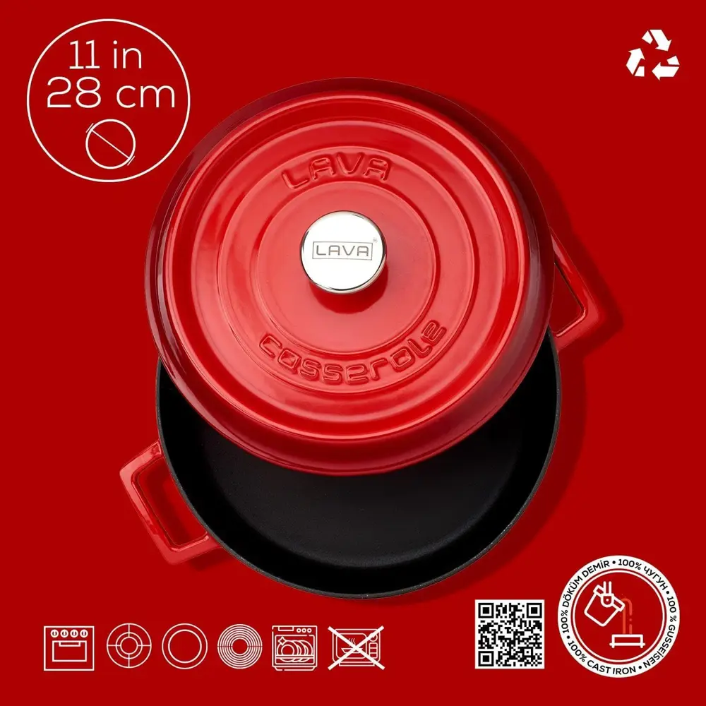 Lava Trendy Demir Döküm Pilav Basık Yayvan Tencere 28 Cm Kırmızı 