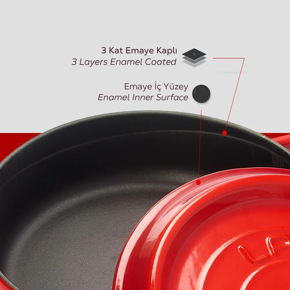 Lava Trendy Demir Döküm Pilav Basık Yayvan Tencere 28 Cm Kırmızı 