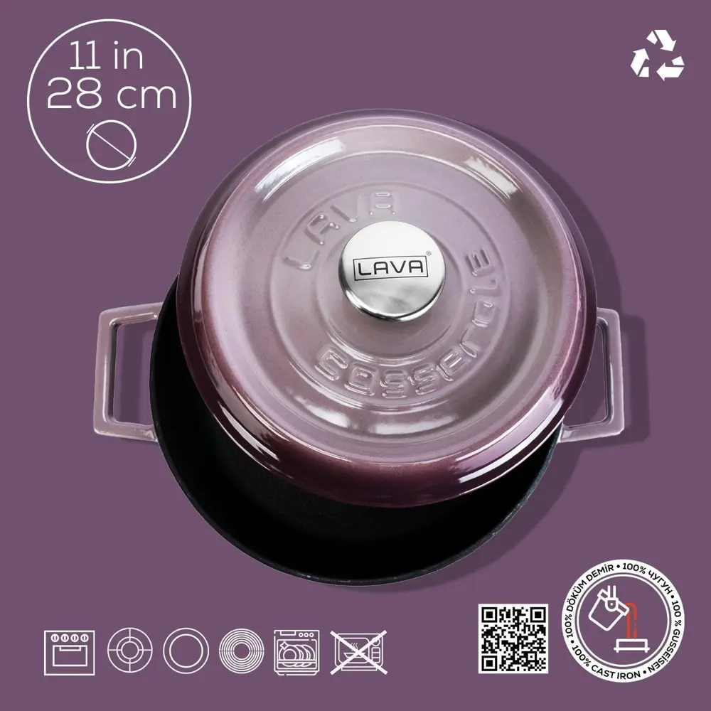 Lava Trendy Demir Döküm Pilav Basık Yayvan Tencere 28 Cm Mor