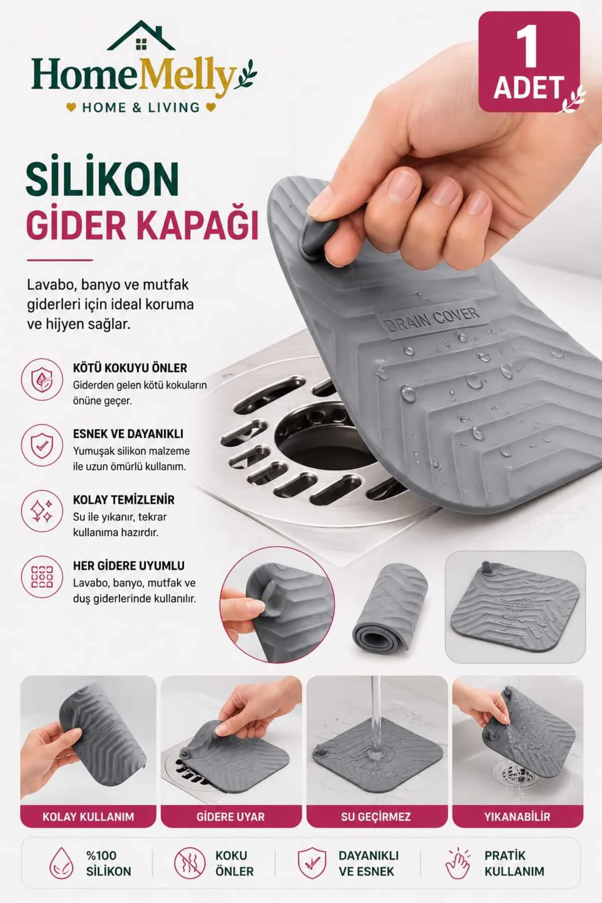Lavabo Gider Kapatıcı Koku Önleyici Süzgeç Kapağı Duş Banyo Gider Filtresi Böcek Önleyici