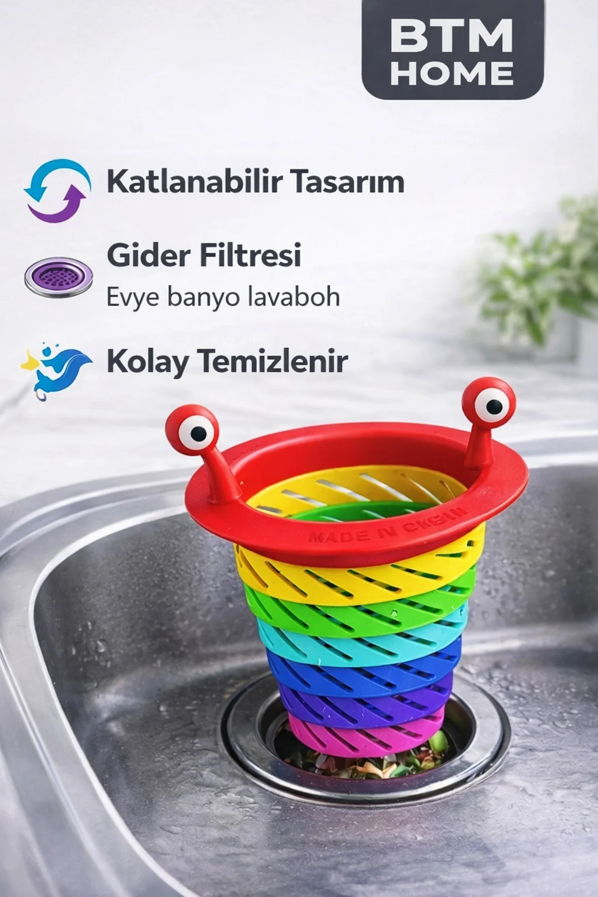 Lavabo Gider Süzgeci Katlanabilir Spiral Gider Filtresi Mutfak Ev