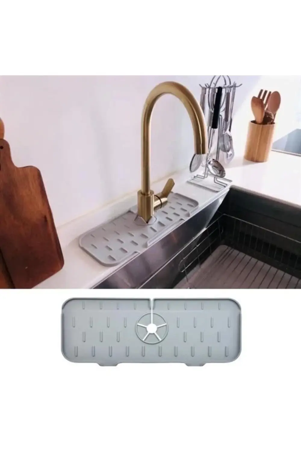 Lavabo İçin Silikon Esnek Mat Musluk Sapı Damlama Tutucu Raf Mutf