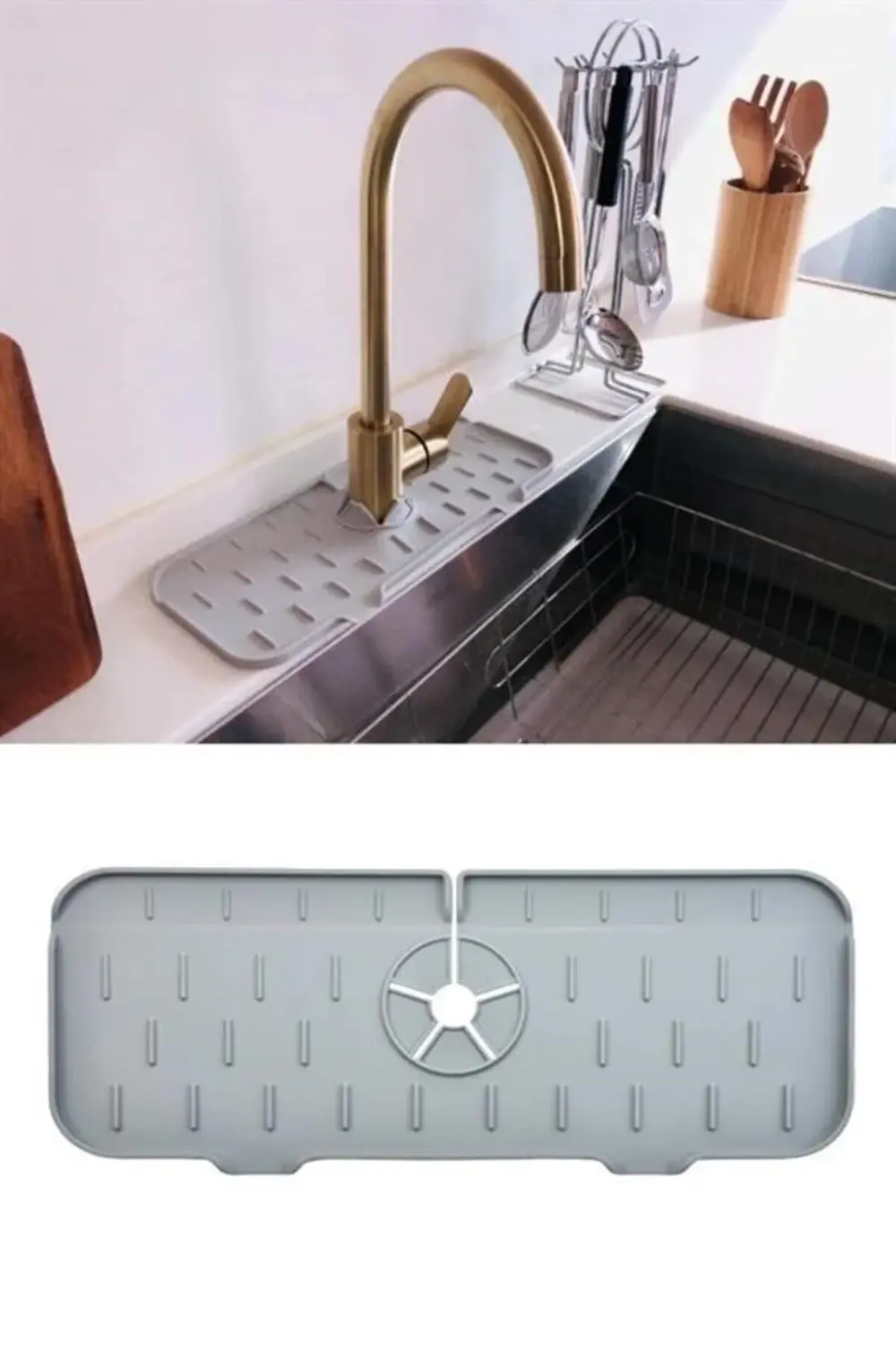 ® Lavabo İçin Silikon Esnek Mat Musluk Sapı Damlama Tutucu Raf Mu