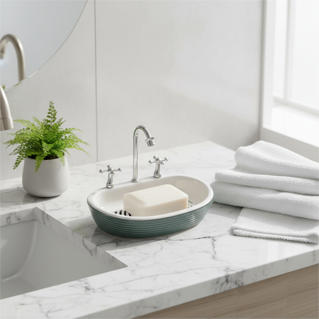 Lavabo Tasarım Sabunluk Vintage Musluk Detaylı Dekoratif Banyo Ak