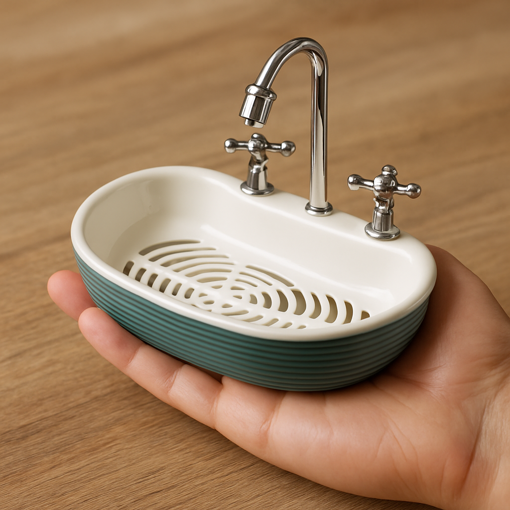 Lavabo Tasarım Sabunluk Vintage Musluk Detaylı Dekoratif Banyo Ak