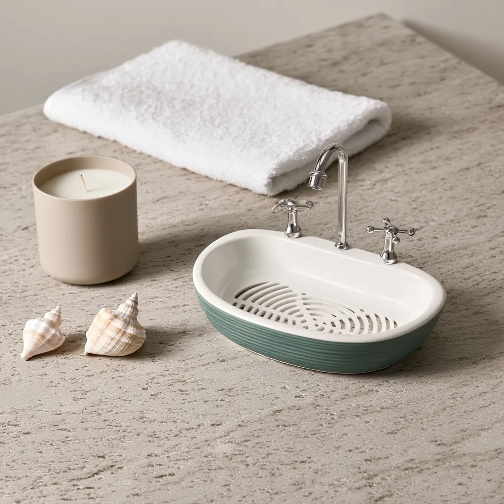 Lavabo Tasarım Sabunluk Vintage Musluk Detaylı Dekoratif Banyo Ak