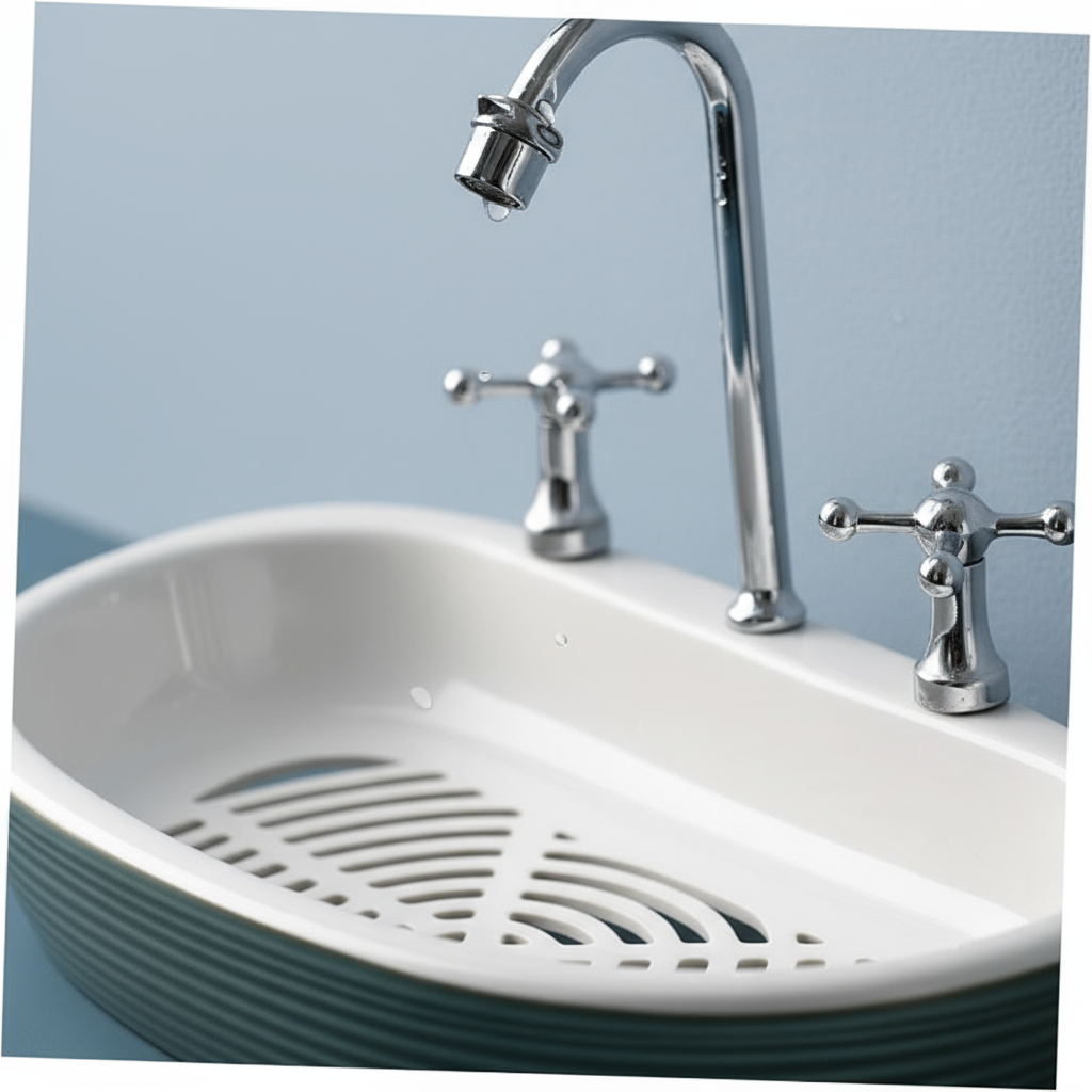 Lavabo Tasarım Sabunluk Vintage Musluk Detaylı Dekoratif Banyo Ak