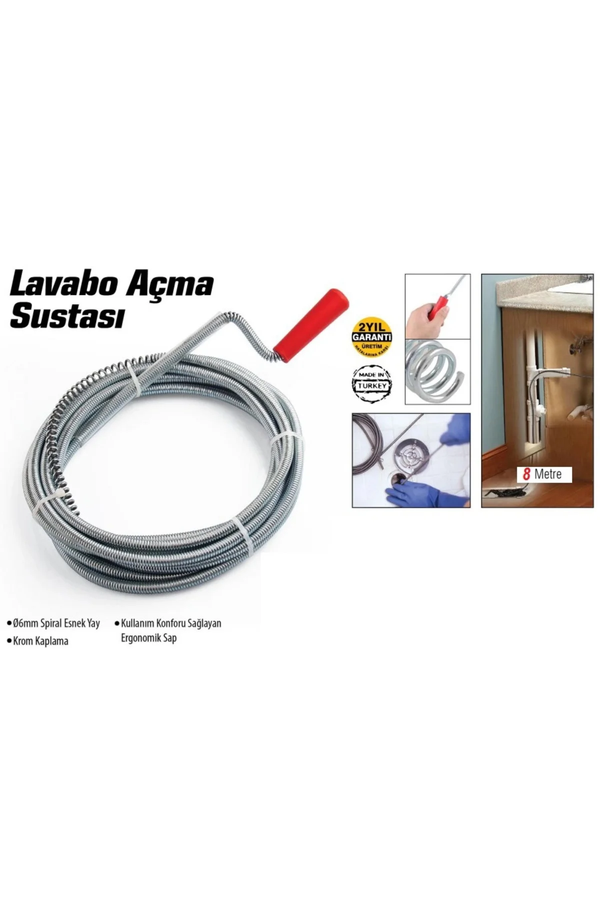 Lavabo Ve Gider Boruları Açacağı - Lavabo Açma Sustası - 8Metre Lavabo Ve Gider Boruları Açacağı - Lavabo Açma Sustası - 8Metre