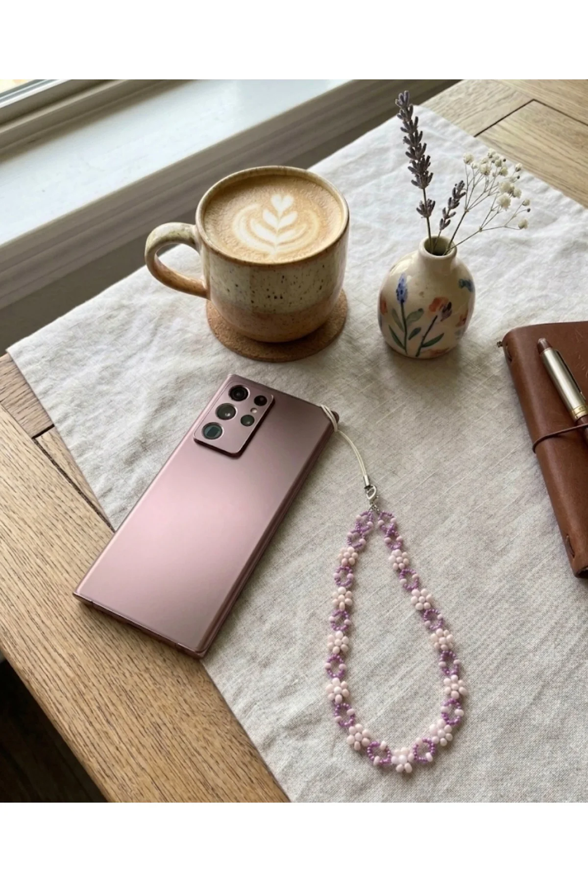 Lavanta Esintisi Boncuklu Telefon Charms - Boho Papatya Zinciri
