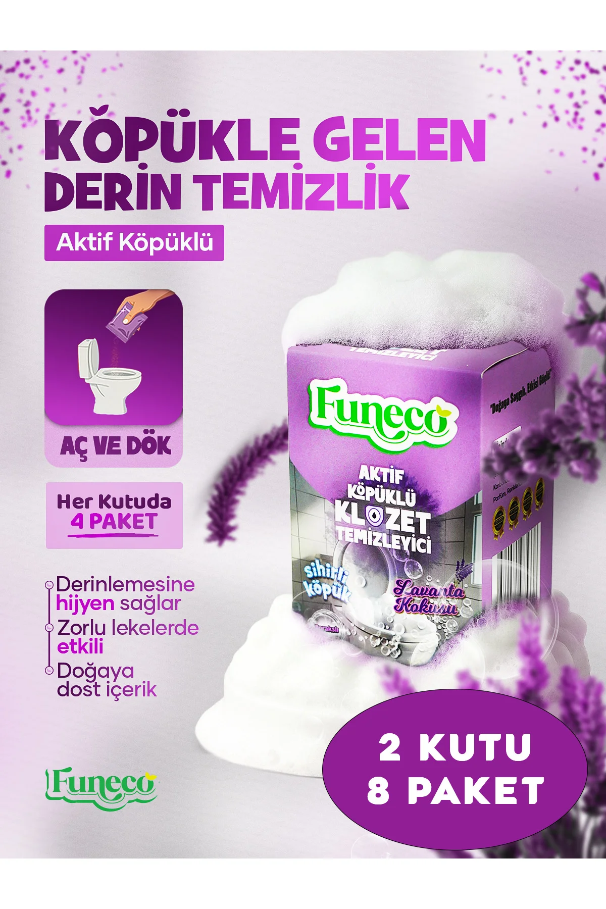 Lavanta Ferahlığı - Avantajlı Paket - 2 Kutu - 8 Paket - Tuvalet Klozet Temizleyici, Aktif Köpüklü Fiyatı, Yorumları ve Özellikleri
