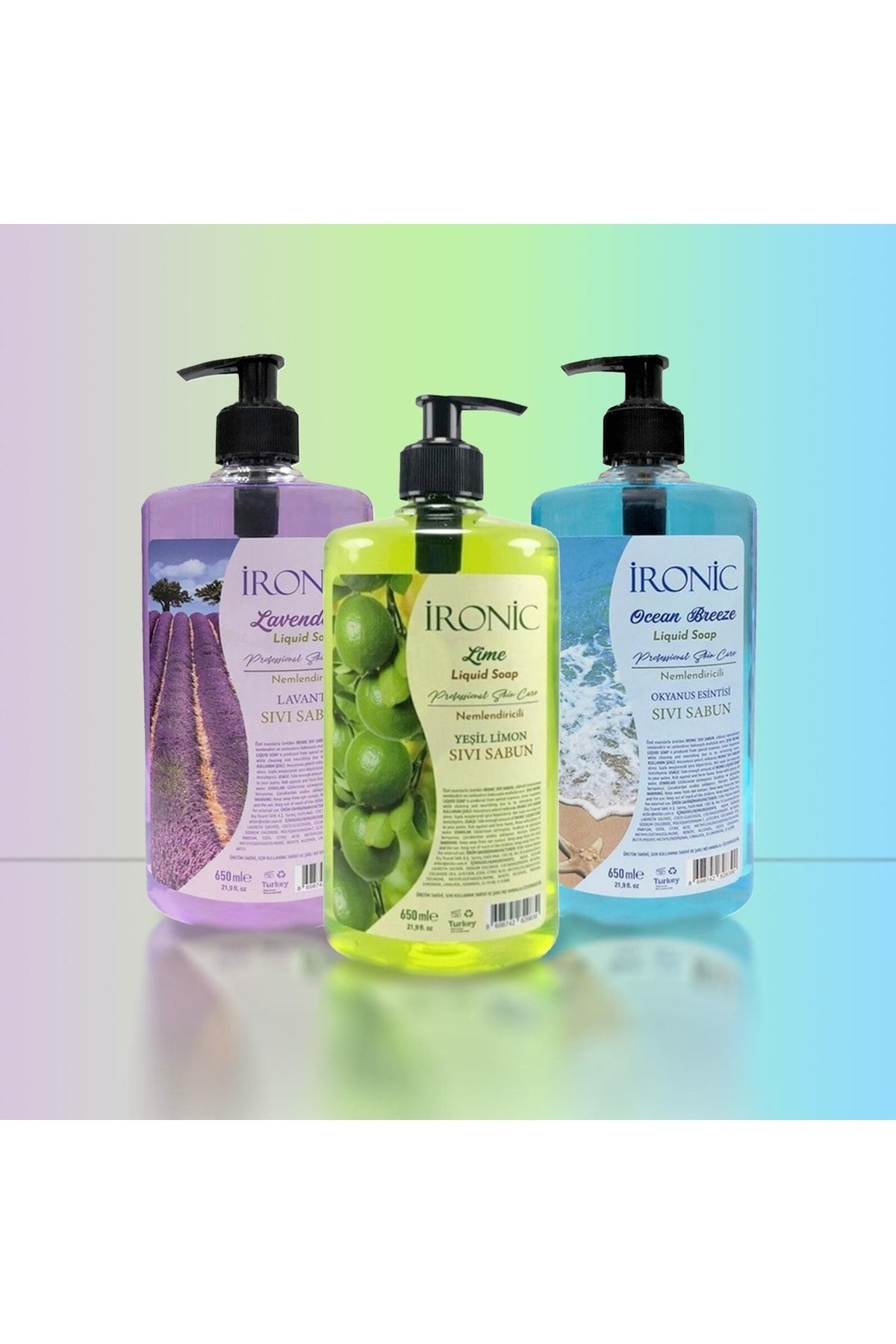 İronic Lavanta + Okyanus Esintisi + Yeşil Limon Sıvı Sabun 650 Ml