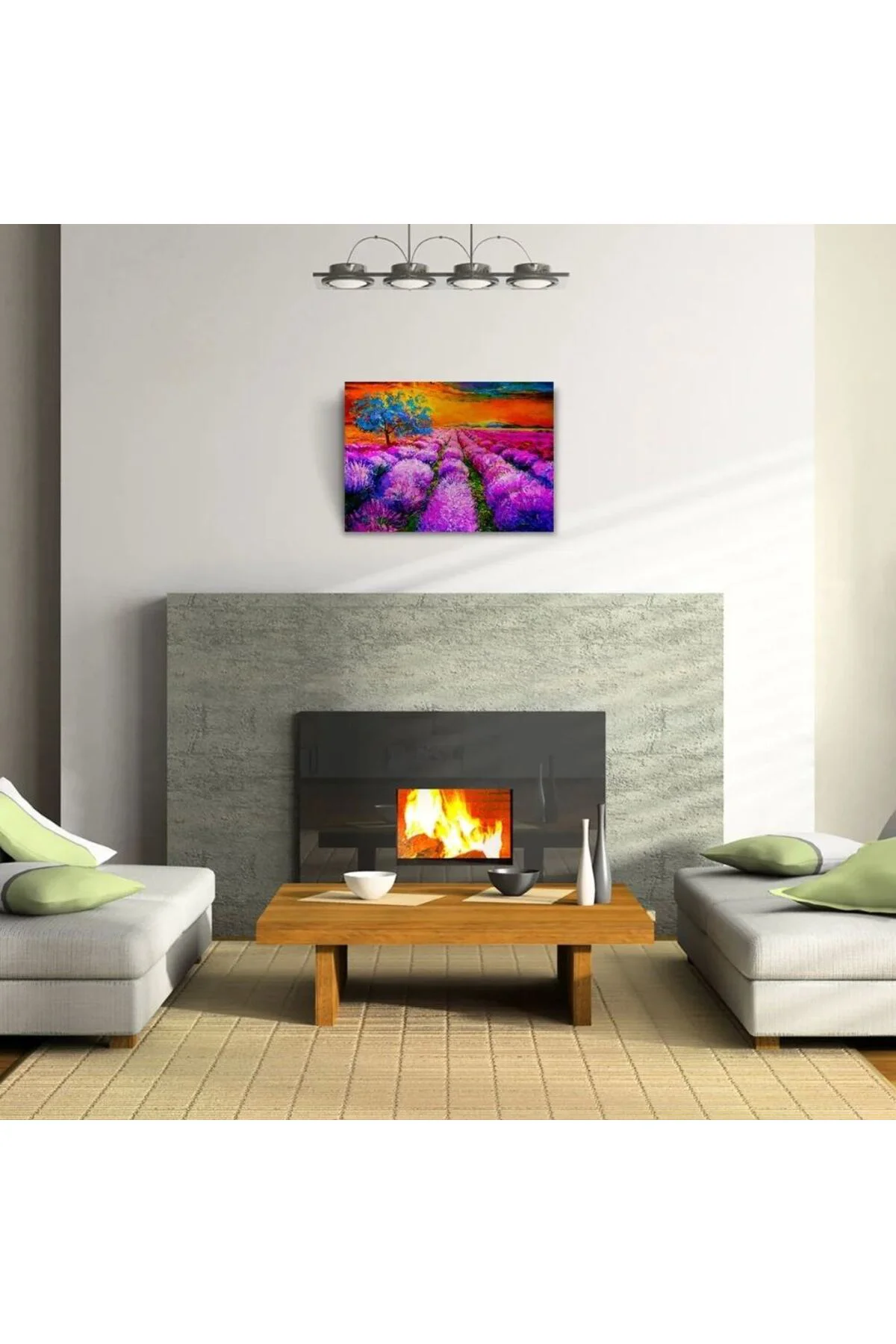 Lavanta Tarlasında Gündoğumu Yağlıboya Kanvas Tablo 50 x 70