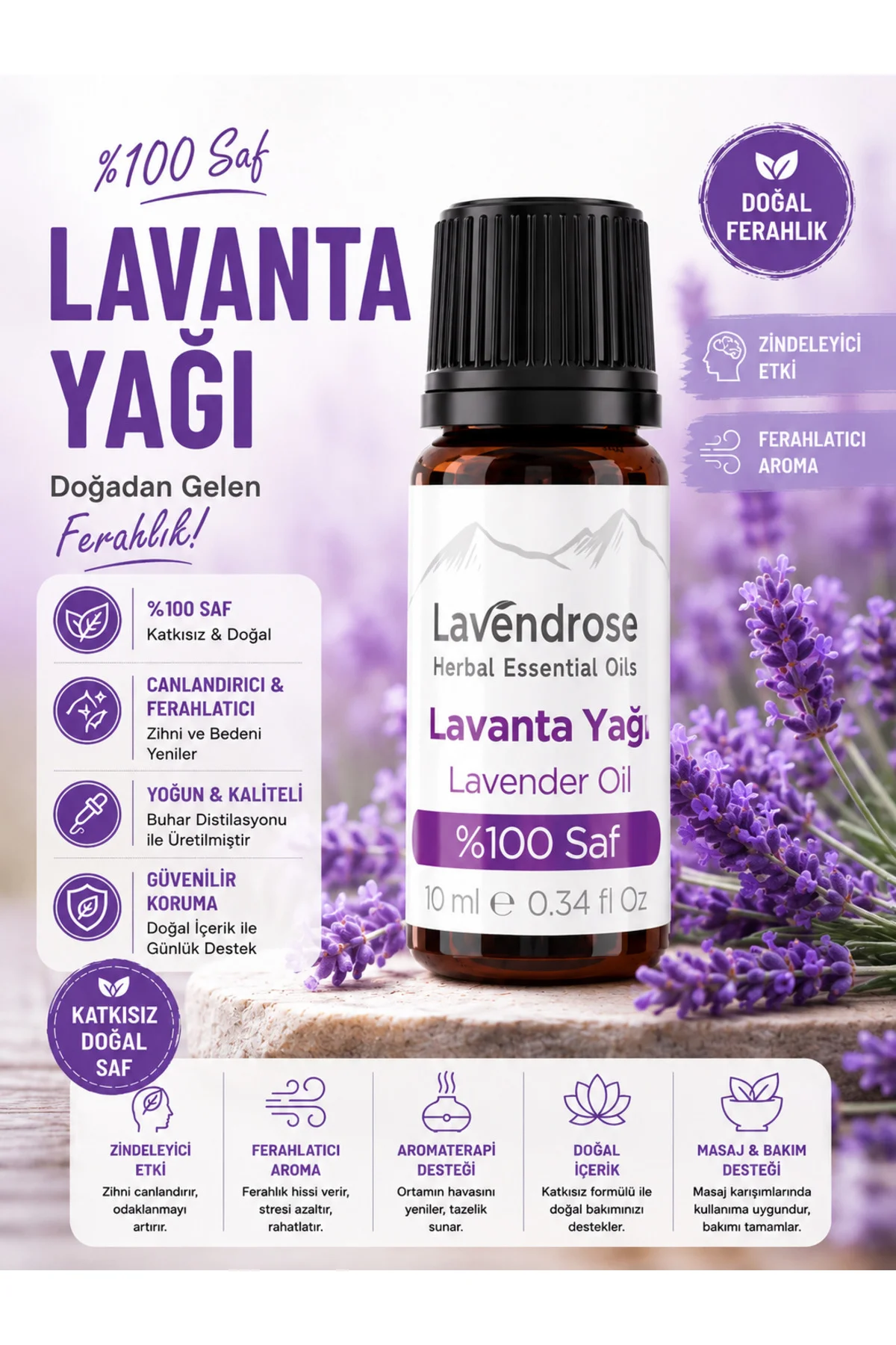 Lavanta Yağı %100 Saf - Bitkisel Aromaterapi Lavanta Uyku Ve Stre