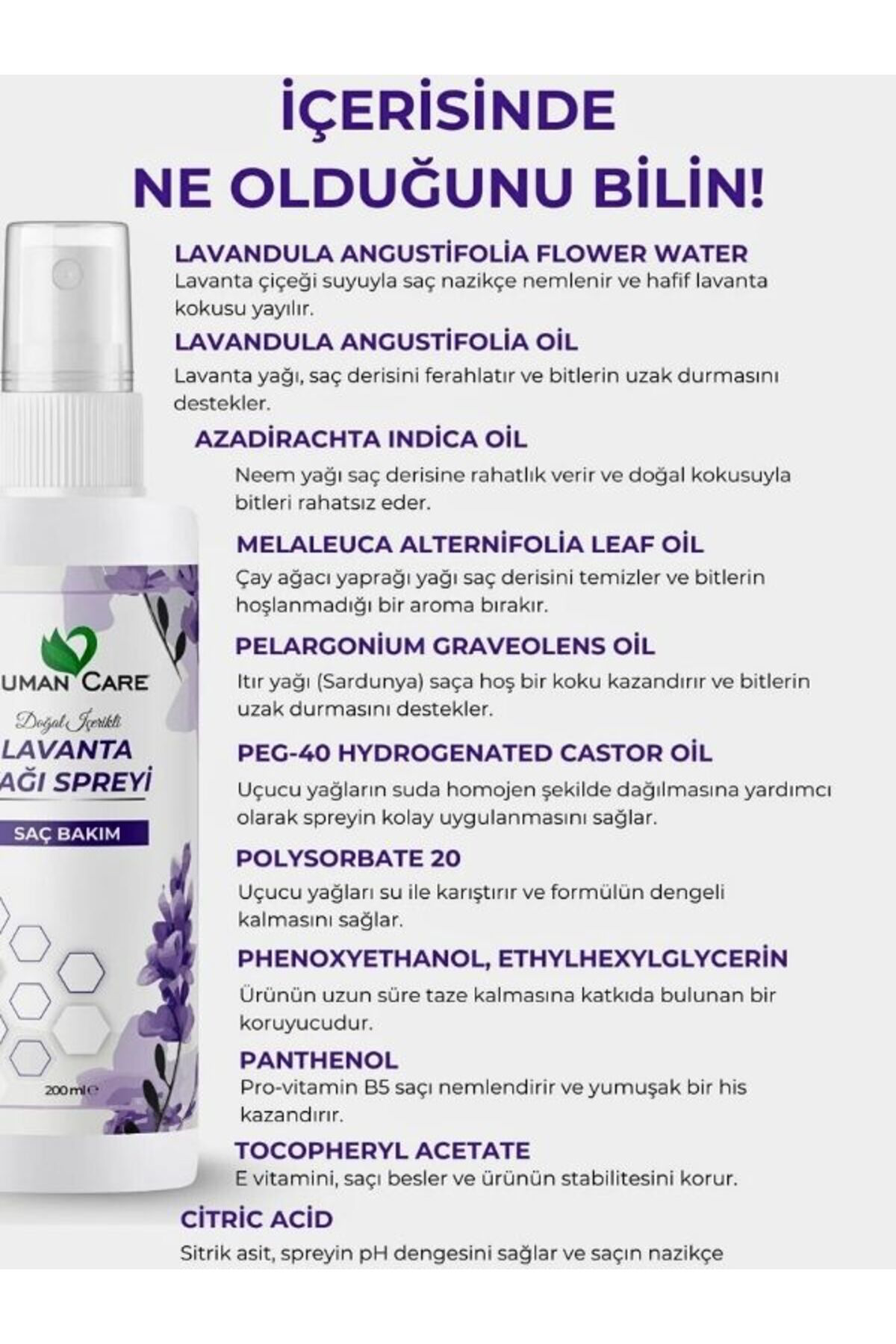 Lavanta Yağı Saç Spreyi - Bit Kovucu Saç Spreyi - Itır, Neem, Çay