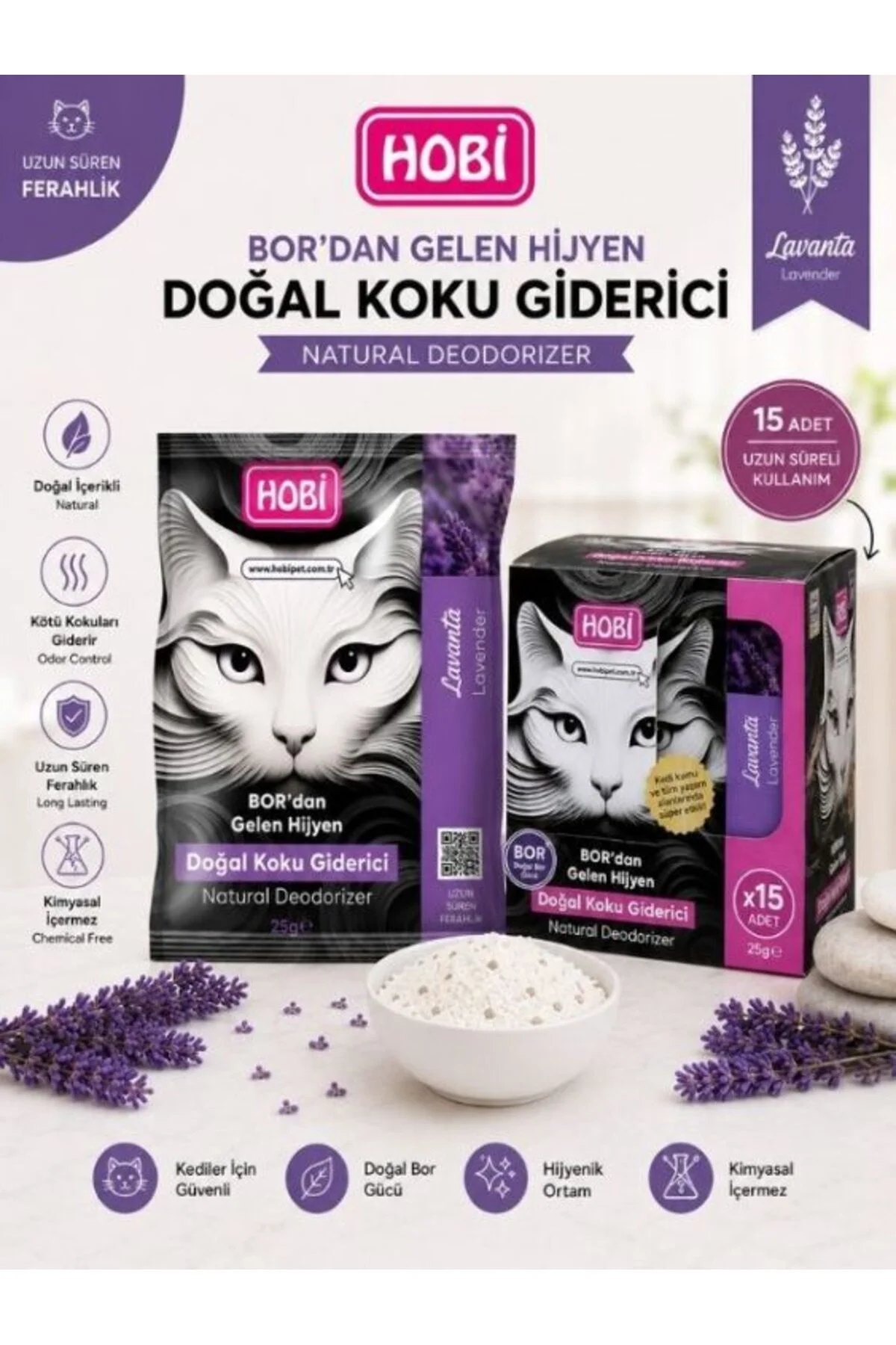Lavantalı Doğal Toz Koku Giderici 25 Gr x 15 - Bor Mineralli, Güv