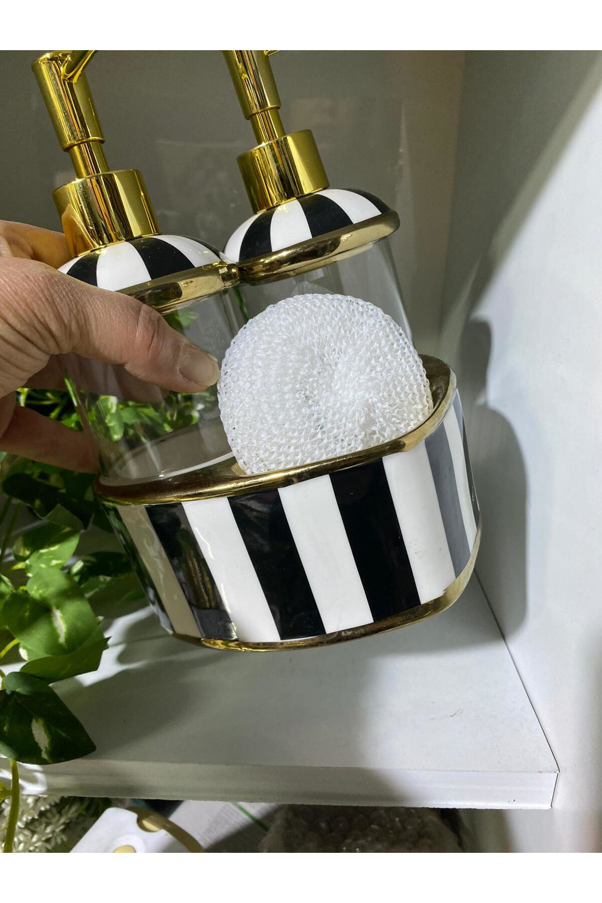 Elif Aksesuar Lavin Porselen Lüx Çift Hazneli Kalp Tasarımlı Sıvı Sabunluk Dete