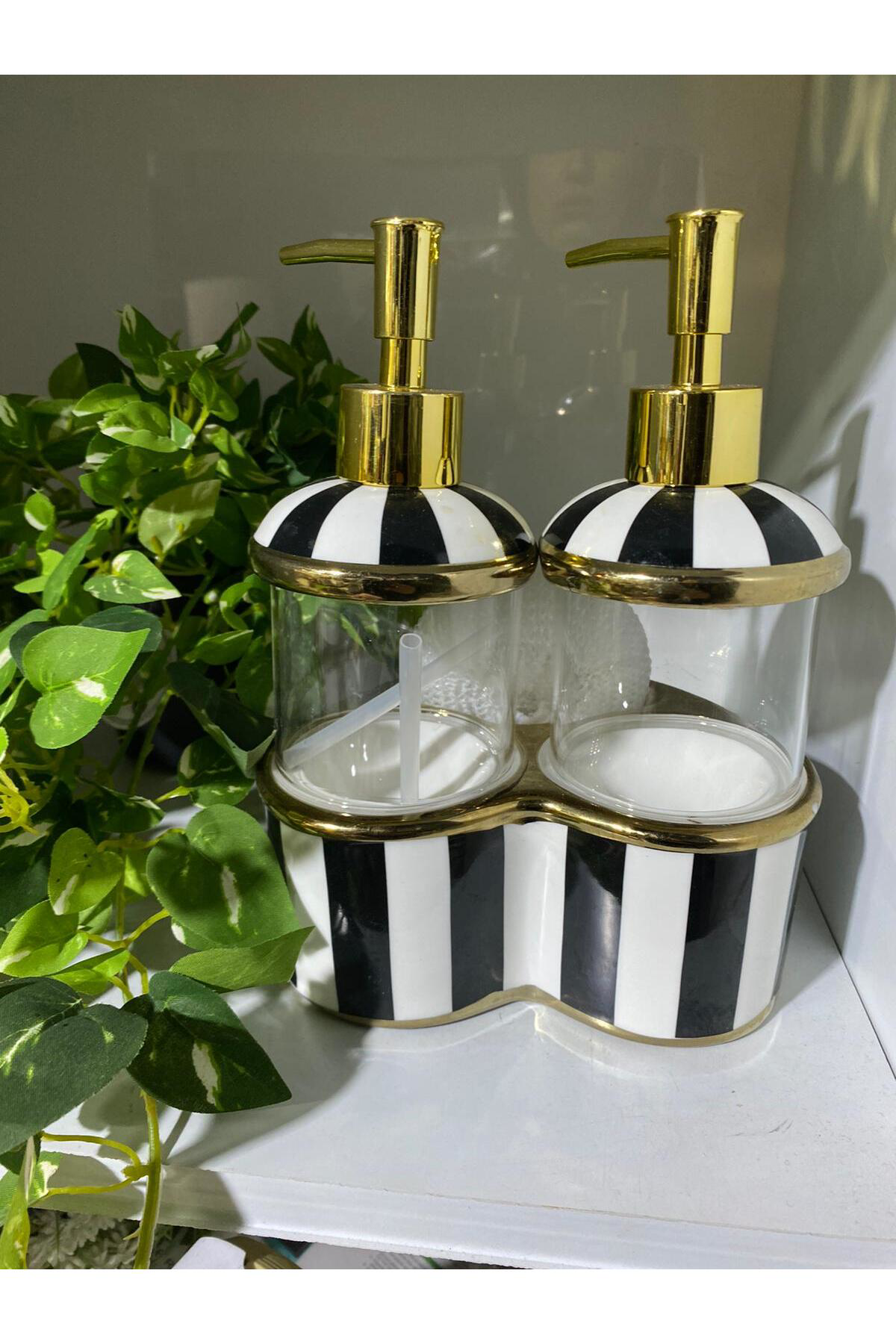 Elif Aksesuar Lavin Porselen Lüx Çift Hazneli Kalp Tasarımlı Sıvı Sabunluk Dete