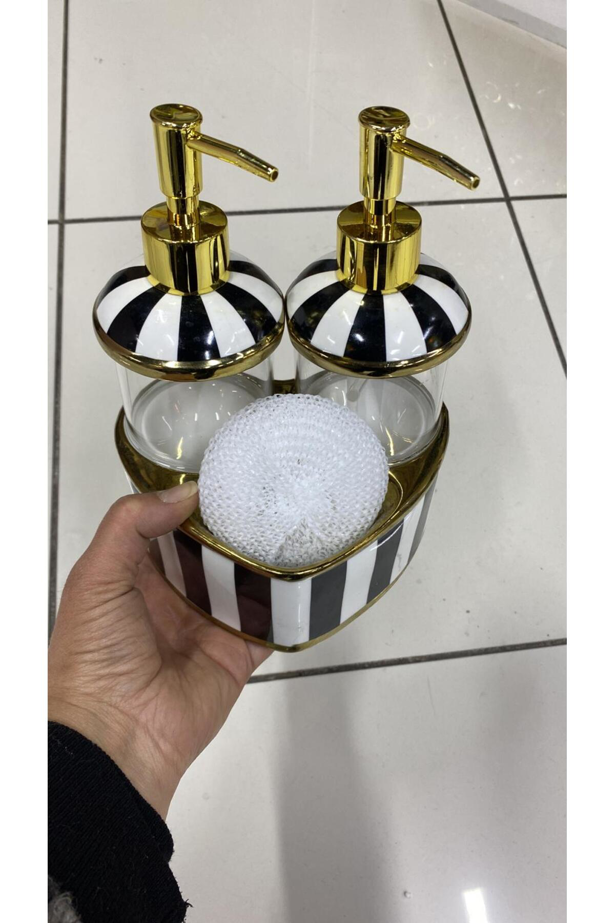 Lavin Porselen Lüx Çift Hazneli Kalp Tasarımlı Sıvı Sabunluk Dete