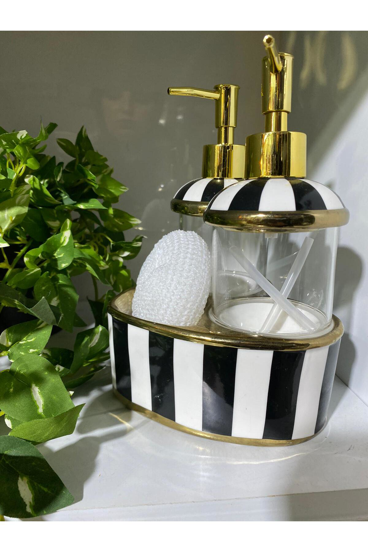 Elif Aksesuar Lavin Porselen Lüx Çift Hazneli Kalp Tasarımlı Sıvı Sabunluk Dete