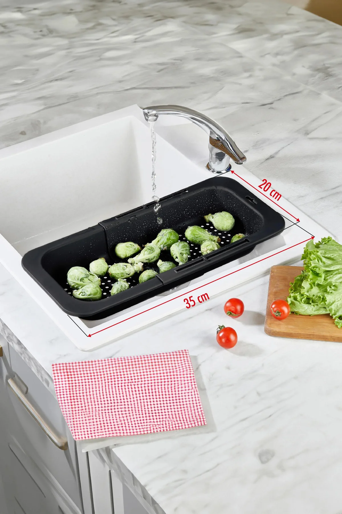 Lavoba İçi Sürgülü Açılır Kapanır Sebze Meyve Süzgeci Siyah (Açık 38,5 Cm Kapalı 34,50 Cm )