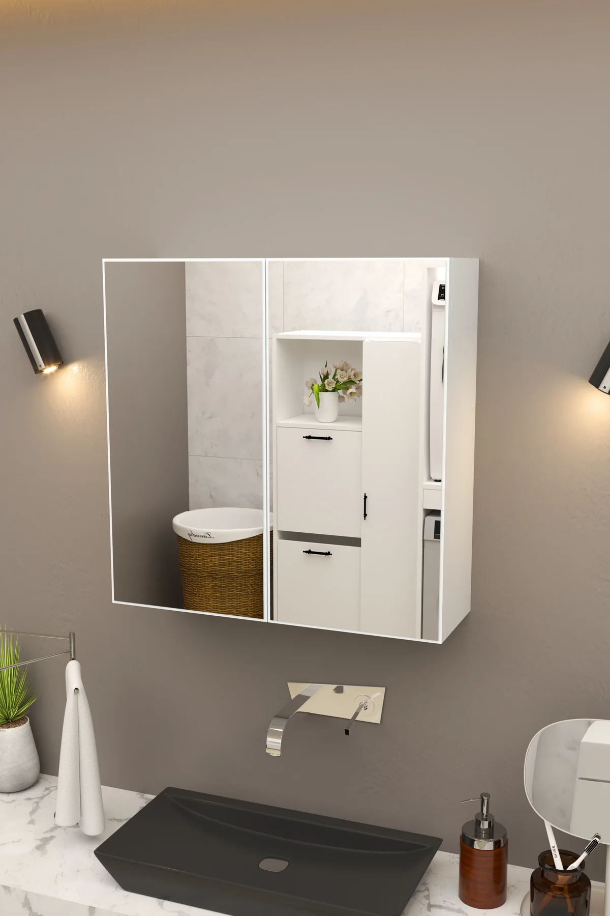 Lavobo Üstü Aynalı Banyo Dolabı