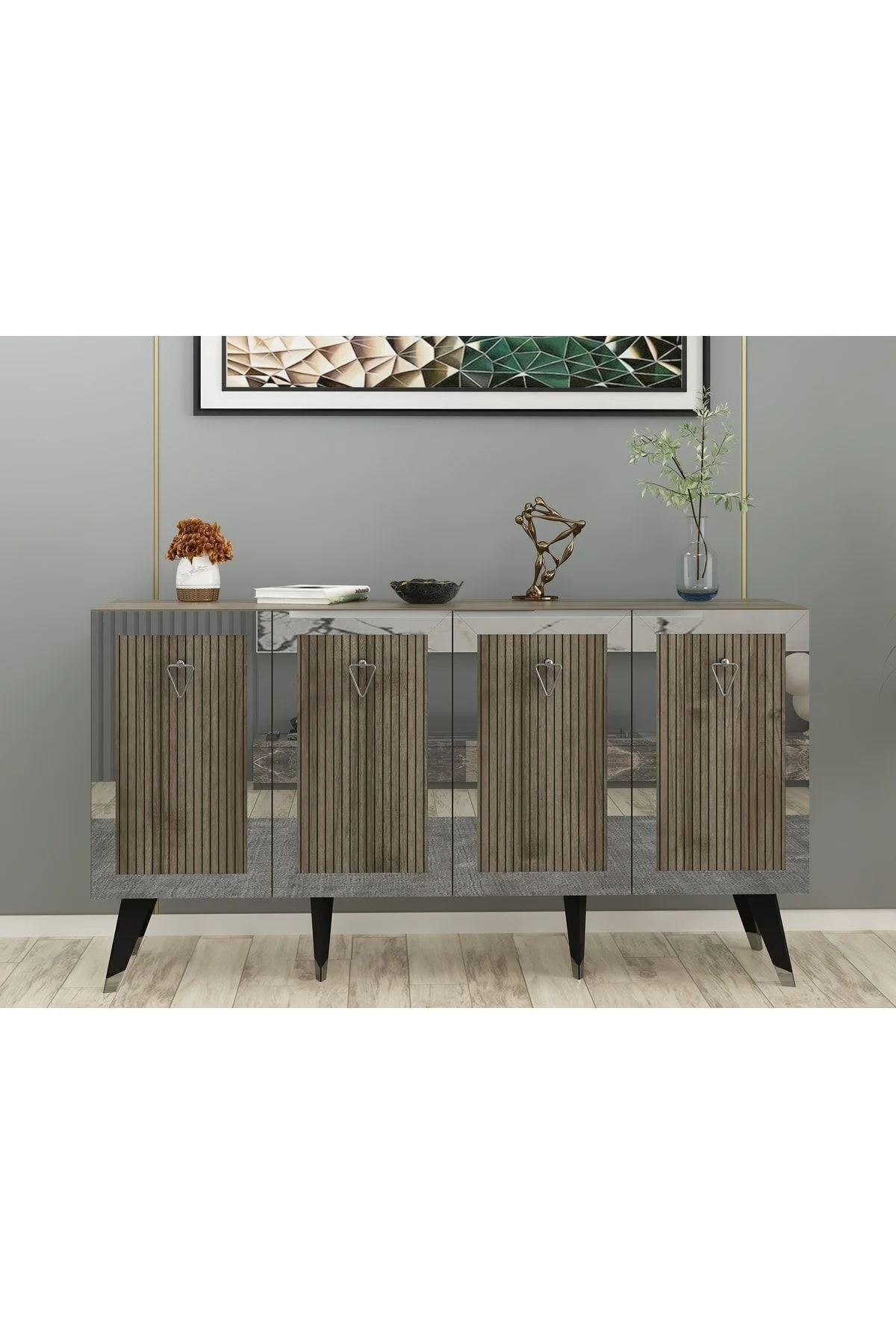 Lazer Desenli Bare Konsol Ceviz-gümüş