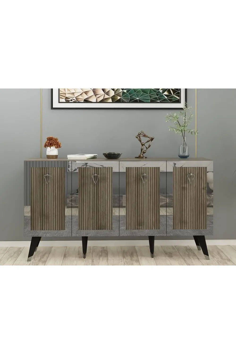 Lazer Desenli Bare Konsol Ceviz-gümüş