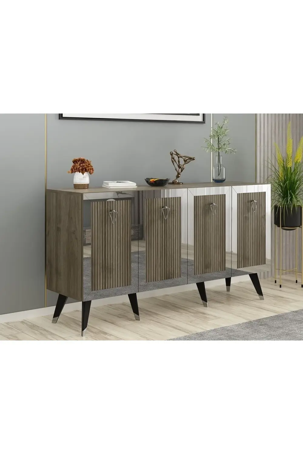 Lazer Desenli Bare Konsol Ceviz-gümüş