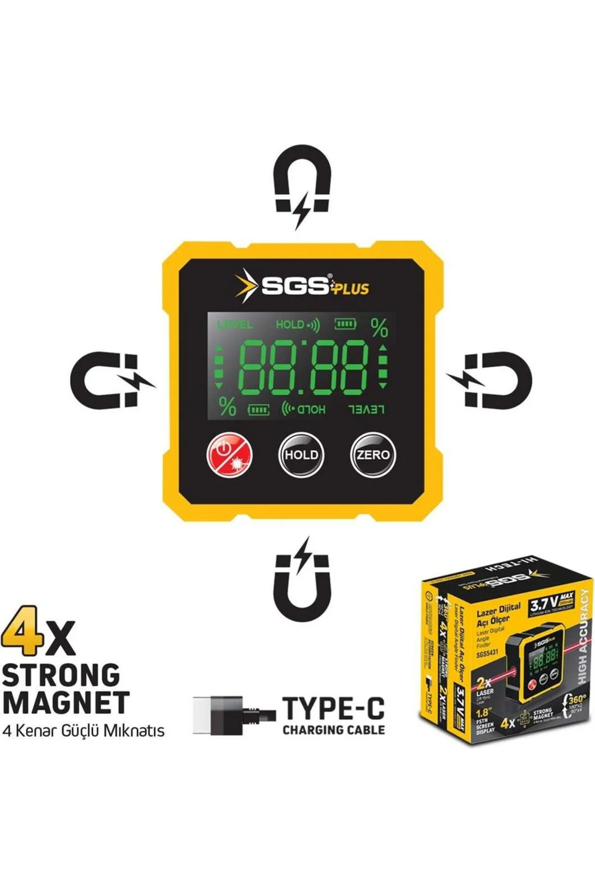Lazer Dijital Açı Ölçer Mıknatıslı Sgs5431
