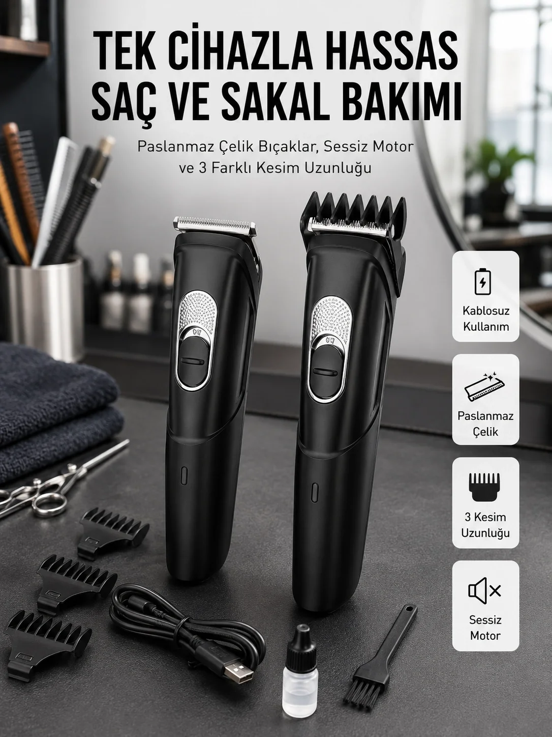 Lazer Epilasyon Öncesi Kısaltma Şarjlı Saç Sakal Tıraş Makinesi Ense Kesme Makinesi