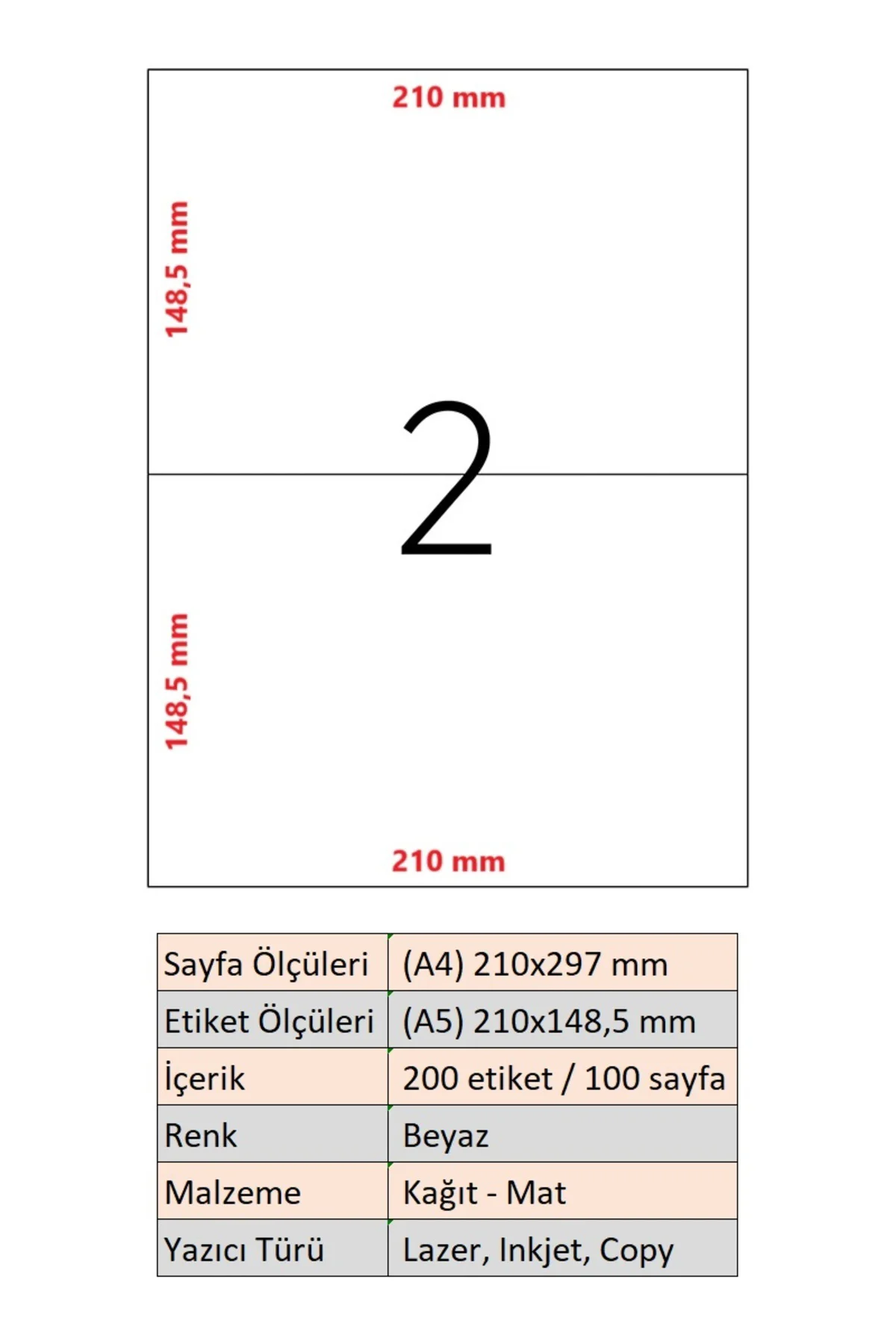 Lazer Etiket A4 Kendinden Yapışkanlı 210*148,5 mm (laser-inkjet i