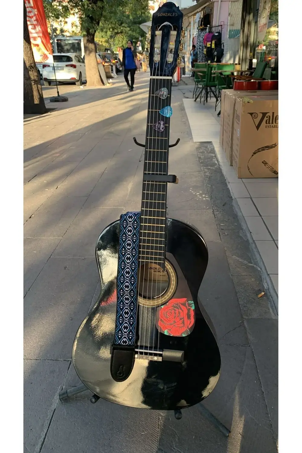 LB44290 Black & Rose 4/4 Siyah Klasik Gitar (Kılıf, Gitar Sehpası