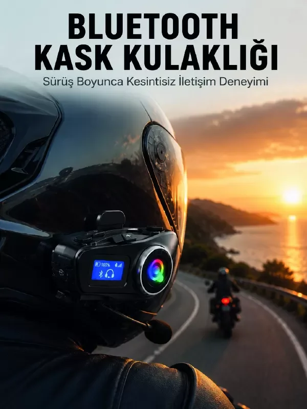 LCD Ekranlı Bluetooth Kask Kulaklığı FM Radyo ve SD Kart Girişli - Lisinya