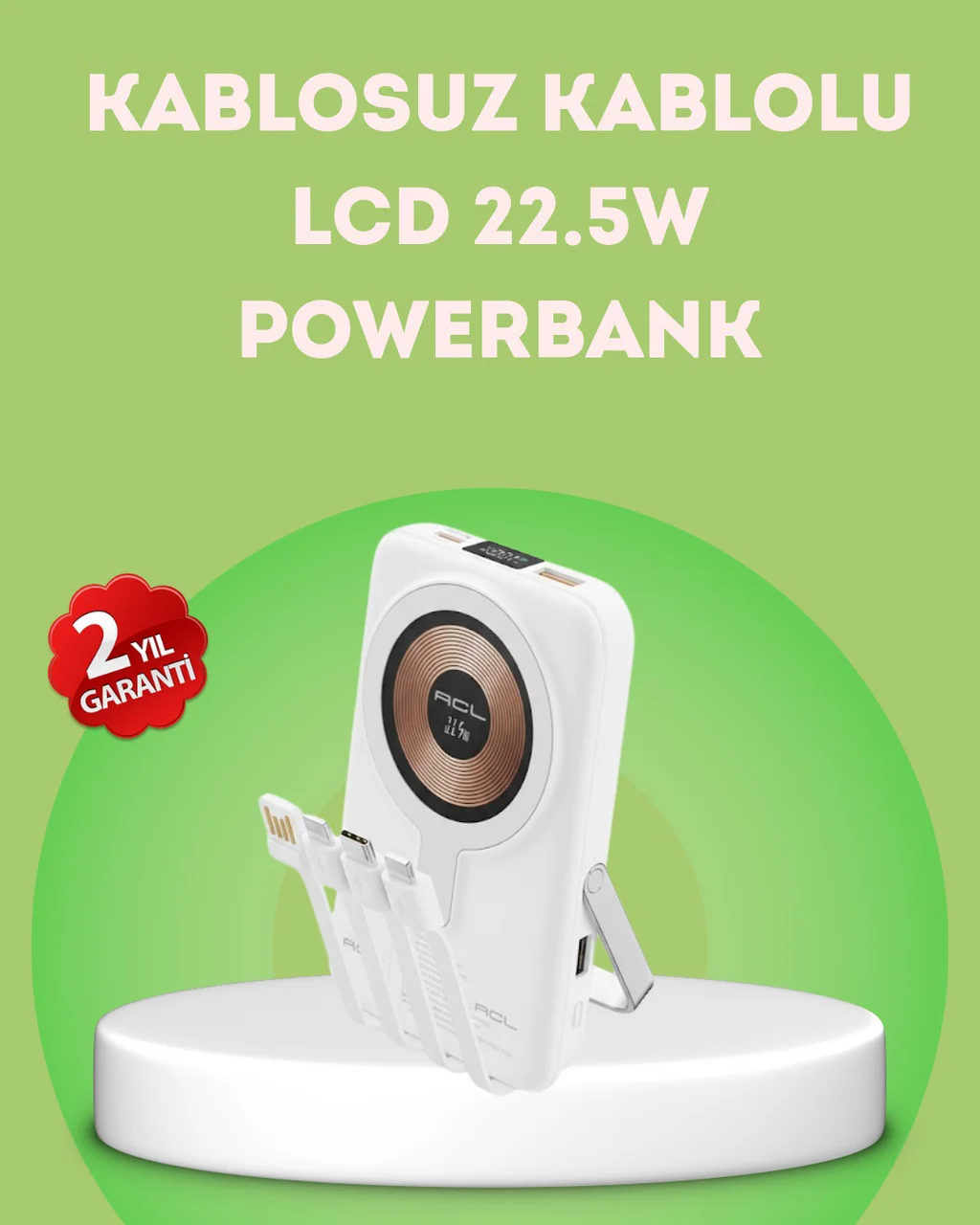 Lcd Göstergeli Manyetik Powerbank Type C Usb Girişli renkli