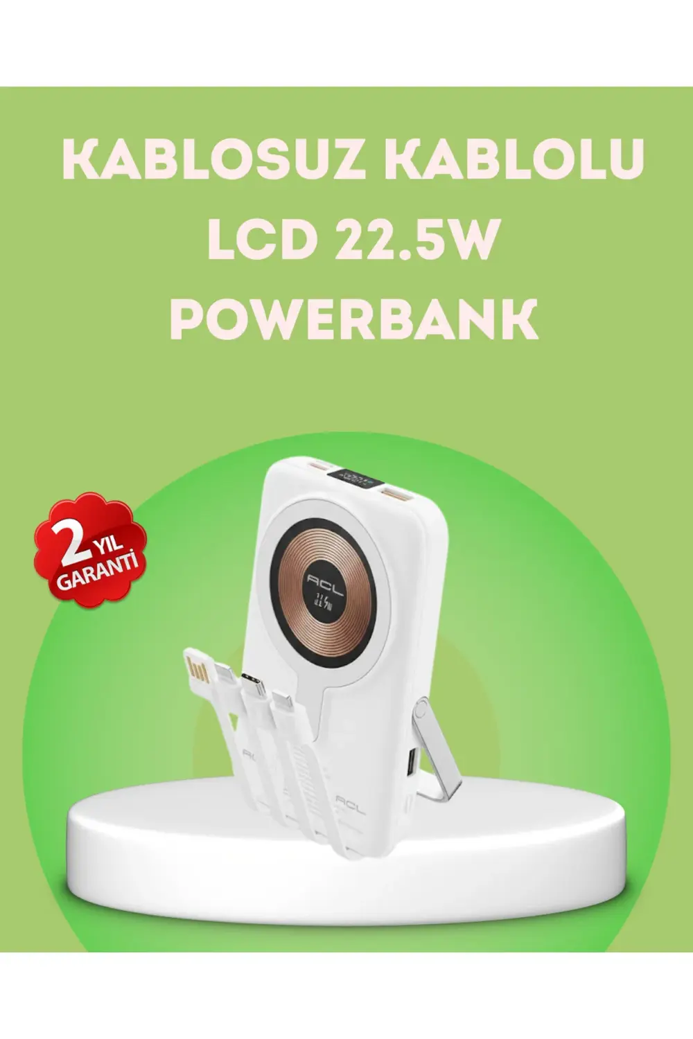 LCD Göstergeli Manyetik Powerbank Type C USB Girişli