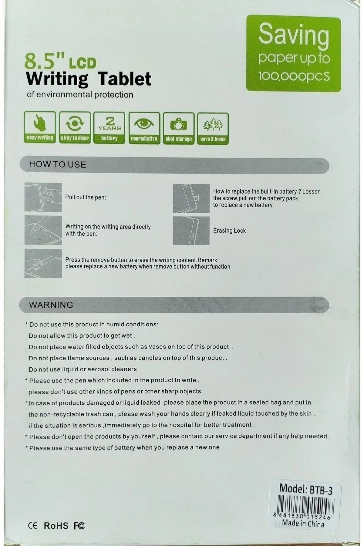 Lcd Tablet 8.5 Inç Siyah
