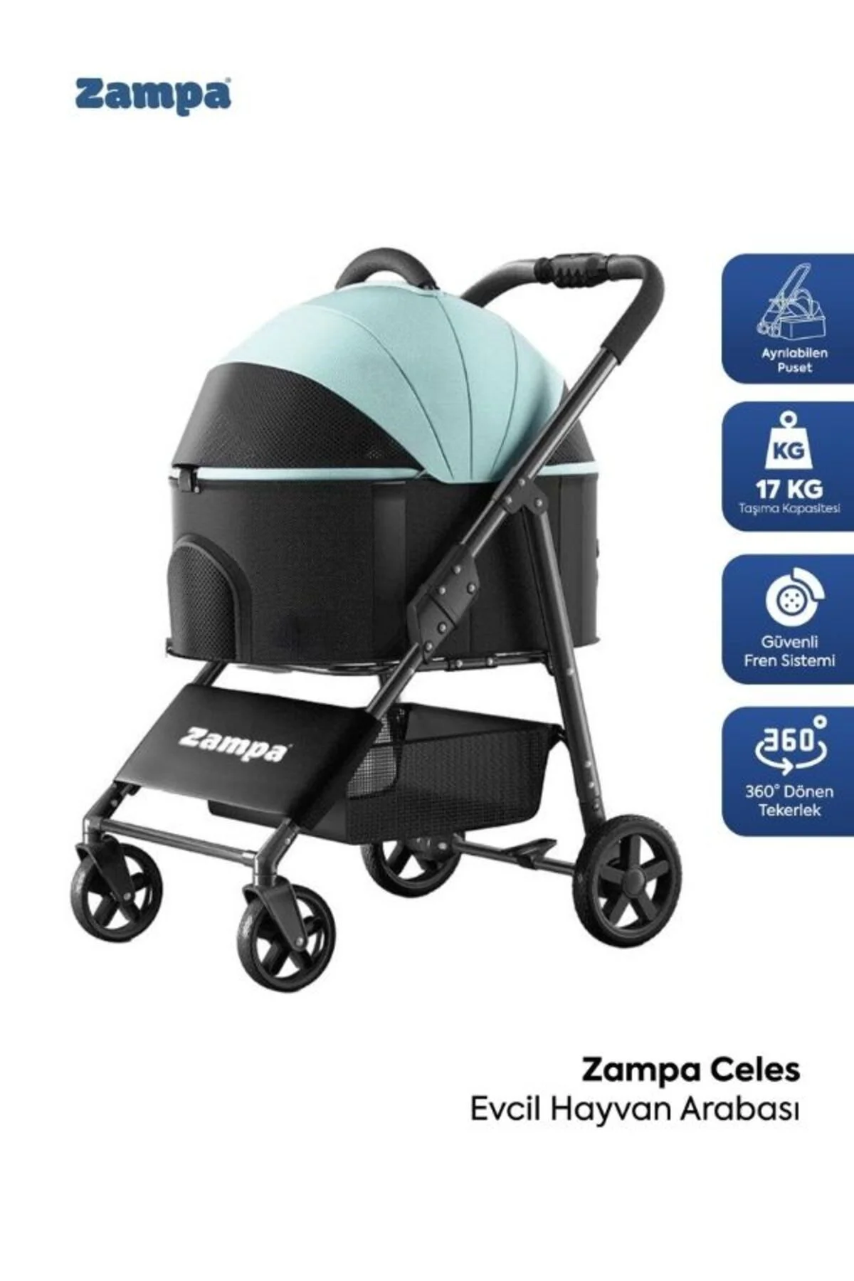 LD02X-BL Celes Premium Kedi & Köpek Arabası Açık Mavi/Siyah