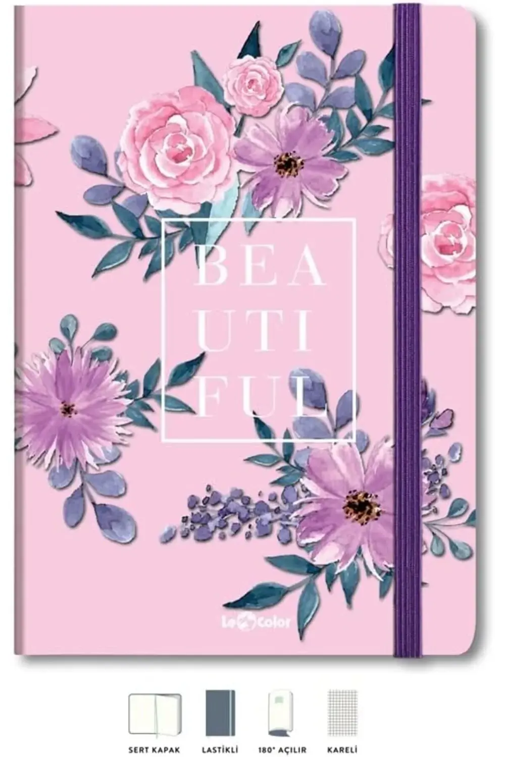 Le Çiçekli Defter Kareli Pembe 17x24 cm 1178227