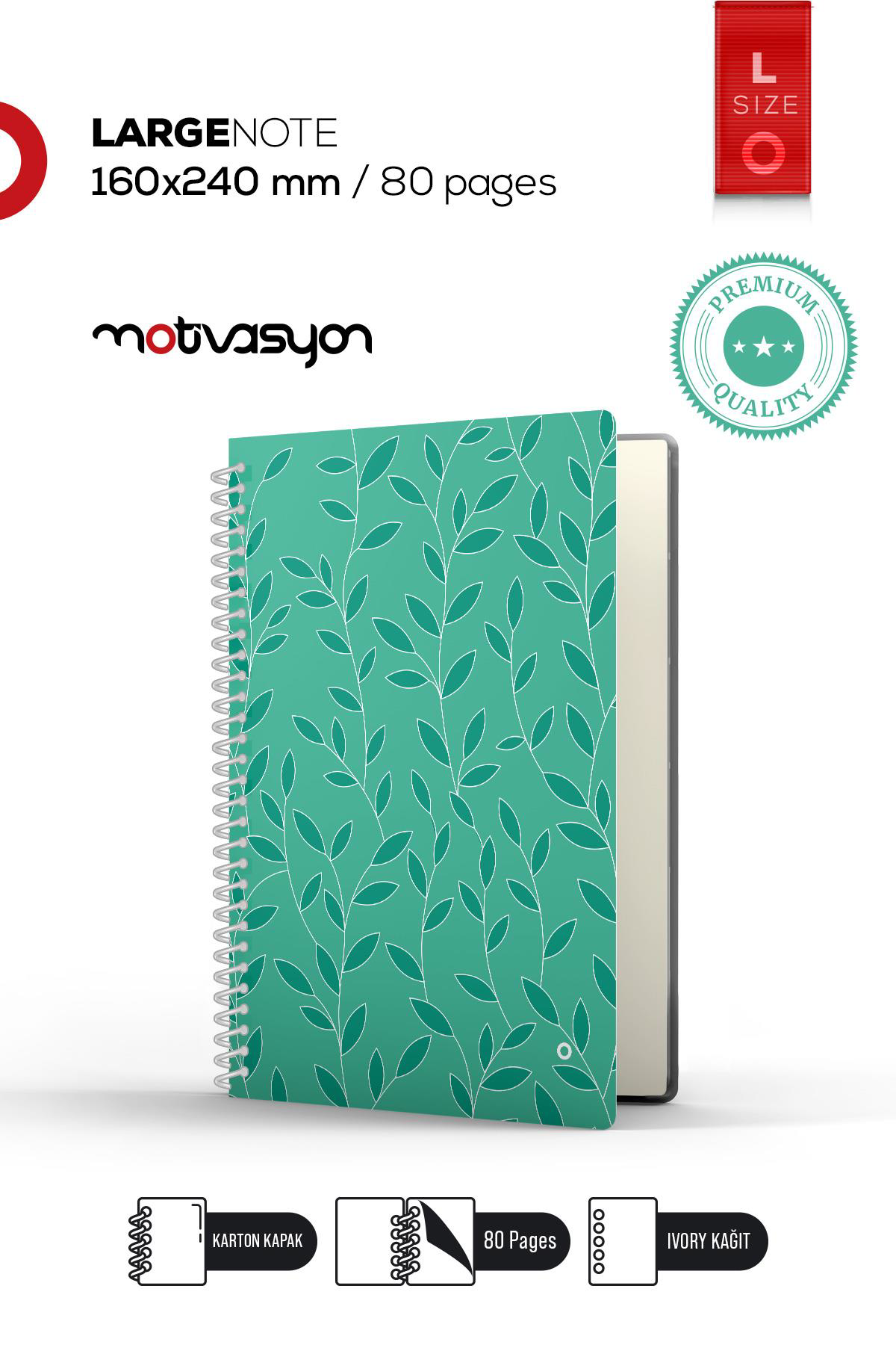 Motivasyon Yayınları Leaf Serisi Turkuaz (L) 16X24 Ebat Spiralli 80Sayfa
