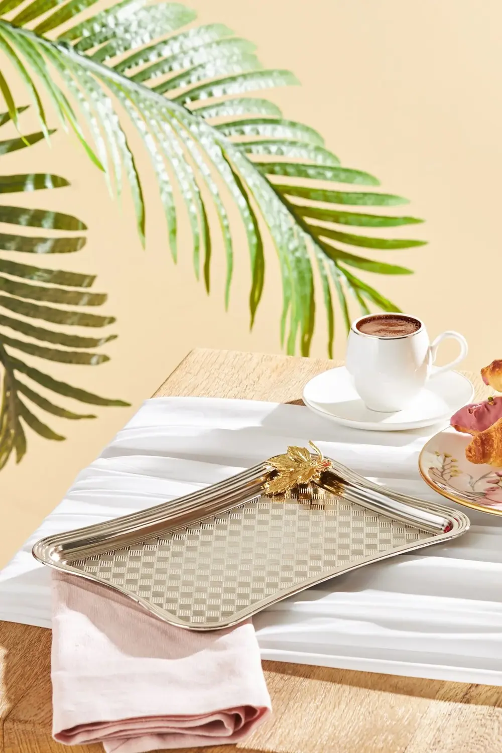 Leafy Dikdörtgen Tepsi Gold