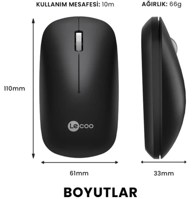 Lenovo Lecoo Ws214 1200 Dpi 4 Tuşlu Kablosuz Mouse Siyah