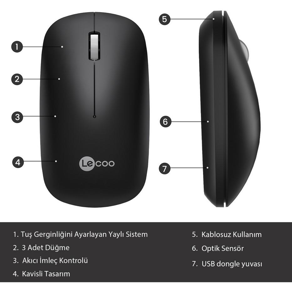 Lenovo Lecoo Ws214 1200 Dpi 4 Tuşlu Kablosuz Mouse Siyah