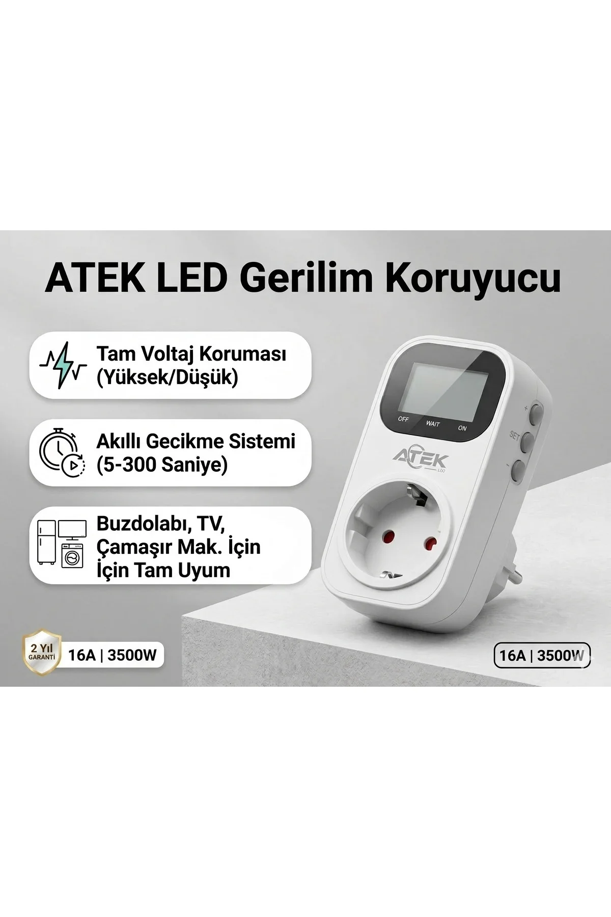 Led 16A Dijital Ekranlı Akım ve Gerilim Korumalı Priz Yüksek Voltaj Koruyucu 3500W Led 16A Dijital Ekranlı Akım ve Gerilim Korumalı Priz Yüksek Voltaj Koruyucu 3500W